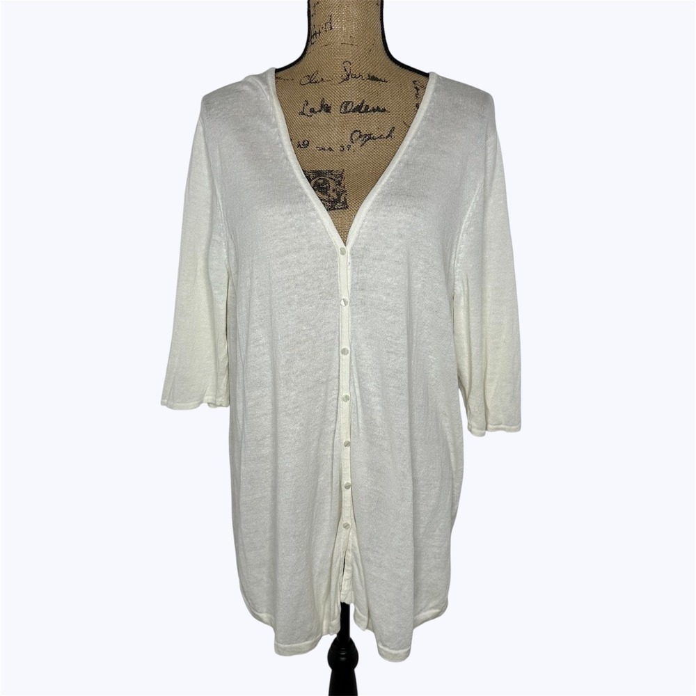 J Jill Button Front Cardigan Sweater Cream Linen Blend Lagenlook Layer Sz XL/18?